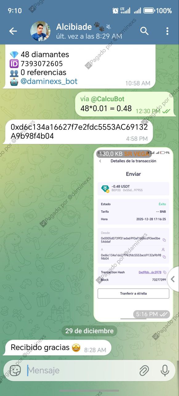Pago confirmado a Alcibiade